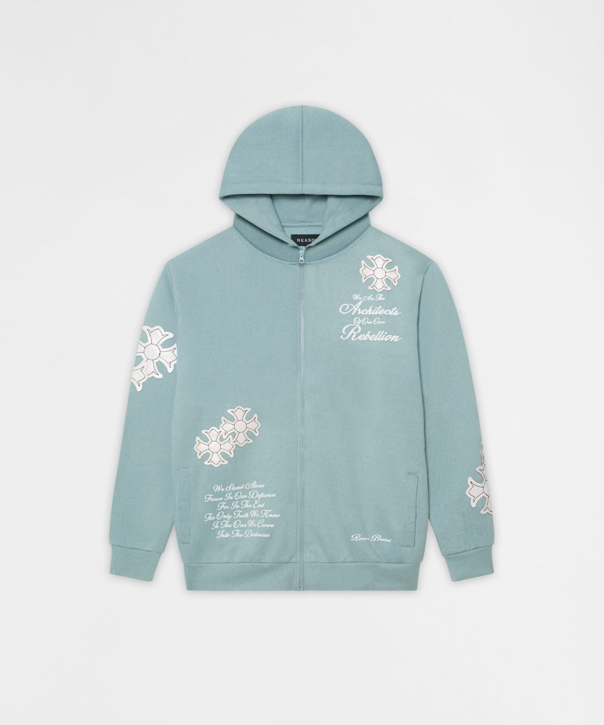 Rebellion Chenille Patched Zip Up Hoodie - Medium Blue – Reason 
