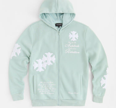 Rebellion Chenille Patched Zip Up Hoodie - Medium Blue