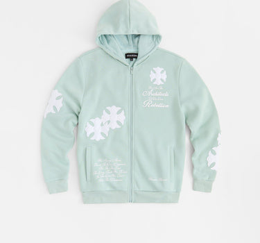 Rebellion Chenille Patched Zip Up Hoodie - Medium Blue