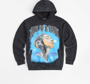 Washed One Of A Kind Rhinestone Hoodie - Charcoal