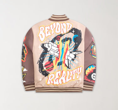 Beyond Reality Embroidered Varsity Jacket - Khaki
