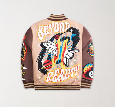 Beyond Reality Embroidered Varsity Jacket - Khaki