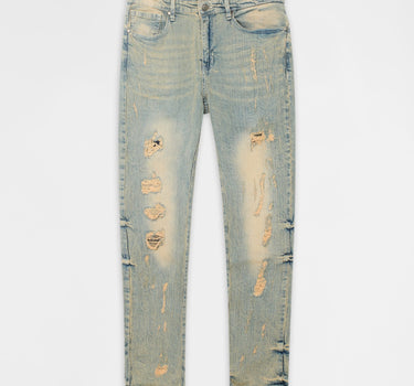 Ladder Distressed Skinny Jeans - Light Blue
