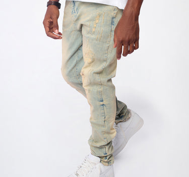 Ladder Distressed Skinny Jeans - Light Blue