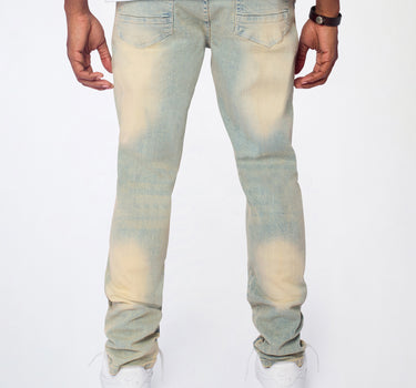 Ladder Distressed Skinny Jeans - Light Blue
