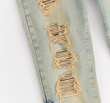 Skinny Fit Rip And Repair Washed Denim Pants - Light Blue