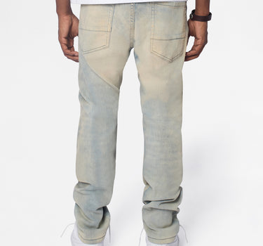 Light Wash Repaired Denim Jeans - Blue