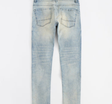 Light Wash Repaired Denim Jeans - Blue