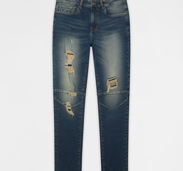 Moto Distressed Skinny Jeans - Blue