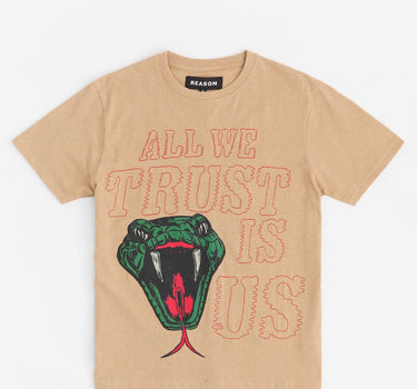 All We Trust is Us Embroidered Short Sleeve Tee - Khaki