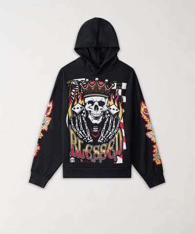 Rhinestone Blessed Hoodie - Black
