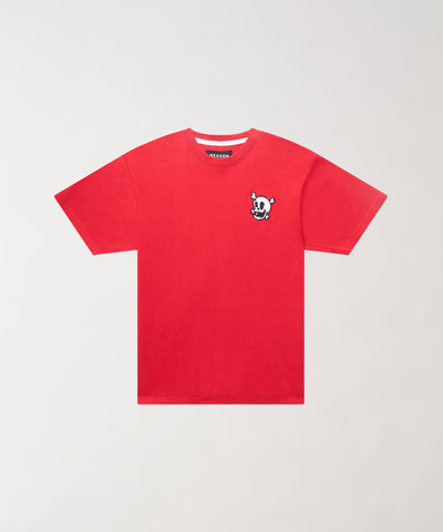Crossbones Chenille Patch Short Sleeve Tee - Red