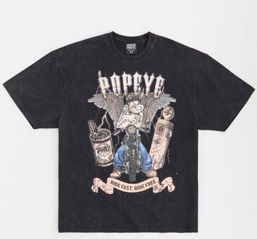 Popeye Ride Fast Short Sleeve Tee - Washed Black