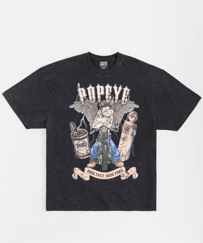 Popeye Ride Fast Short Sleeve Tee - Washed Black