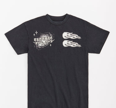 Trouble Applique Short Sleeve Tee - Black