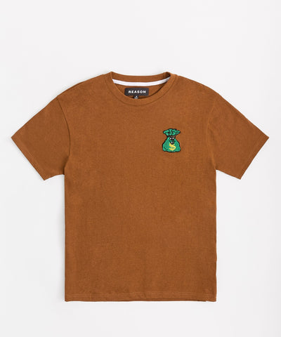 Money Bags Chenille Patch Short Sleeve Tee - Khaki