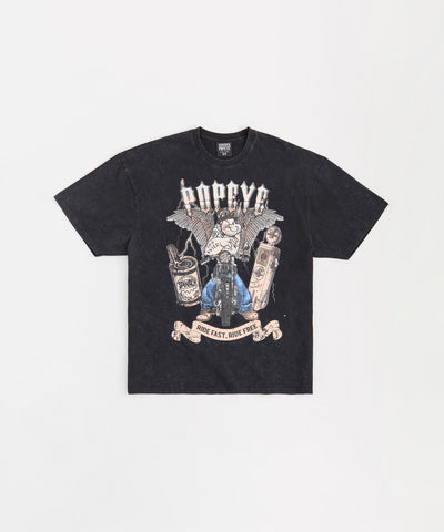 Popeye Ride Fast Short Sleeve Tee - Washed Black
