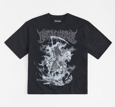 Grim Reaper Rhinestone Washed Short Sleeve Tee - Black