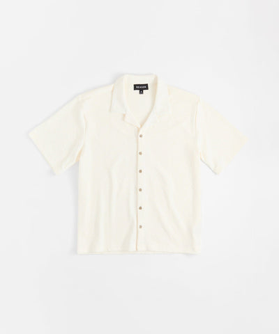Textured Knit Short Sleeve Button Down Shirt - Light Beige
