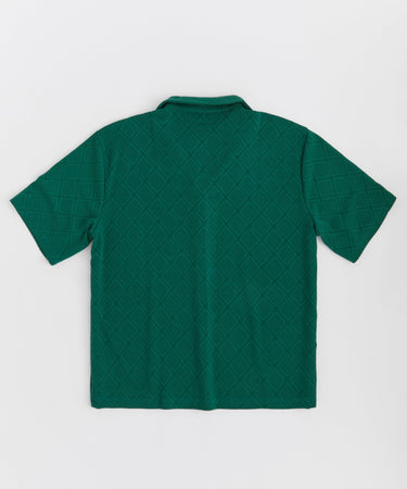 Jacquard Textured Knit Short Sleeve Button Down Shirt - Green
