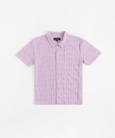 Diamond Plate Towel Color Blocked Short Sleeve Button Down Shirt - Mauve