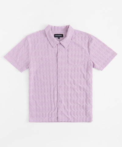 Diamond Plate Towel Color Blocked Short Sleeve Button Down Shirt - Mauve