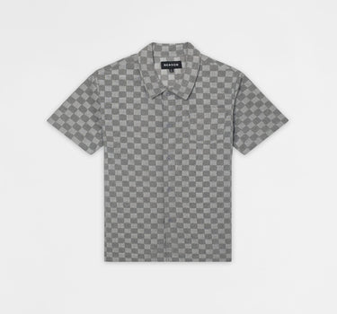 Checkerboard Viscose Short Sleeve Shirt - Grey