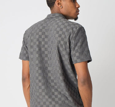 Checkerboard Viscose Short Sleeve Shirt - Grey