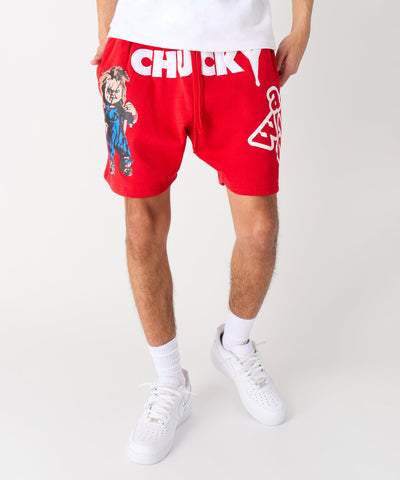 Chucky Horror Embroidered Fleece Short - Red