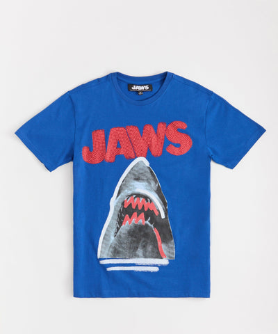 Jaws Rhinestone Short Sleeve Tee - Blue