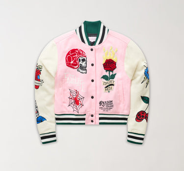Women Bridges Burn Varsity Jacket - Pink
