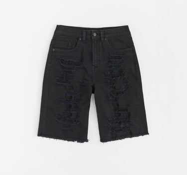 Destroyed Denim Shorts - Black