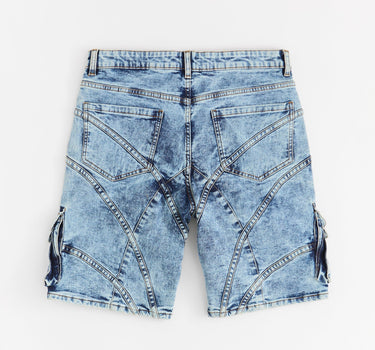 Destroyed Denim Shorts With Stripes - Dark Blue