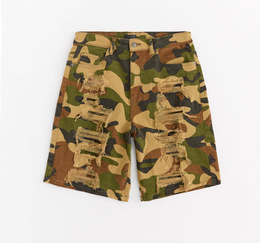 Destroyed Denim Shorts - Camo