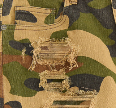 Destroyed Denim Shorts - Camo