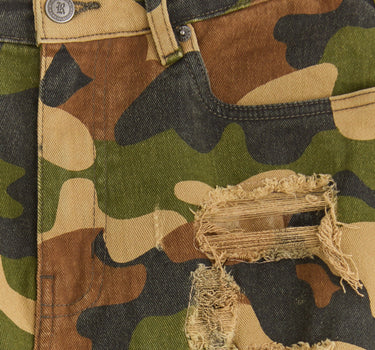 Destroyed Denim Shorts - Camo