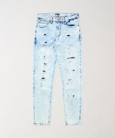 Destroyed Rip and Repair Denim Jeans - Light Blue