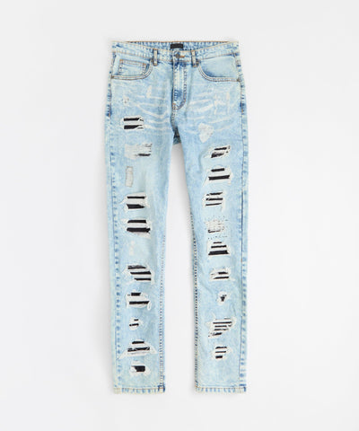 Destroyed Rip and Repair Denim Jeans - Light Blue