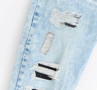 Destroyed Rip and Repair Denim Pants - Light Blue