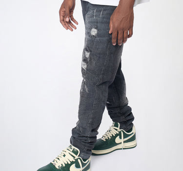 Crinkle Wash Distressed Skinny Jeans - Black