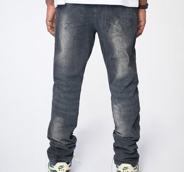 Crinkle Wash Distressed Skinny Jeans - Black