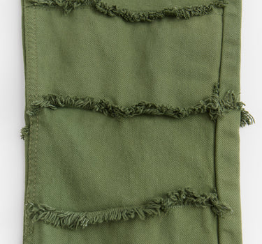 Frayed Denim Jeans - Olive Green