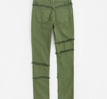 Frayed Denim Jeans - Olive Green