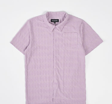 Diamond Plate Towel Color Blocked Short Sleeve Button Down Shirt - Mauve