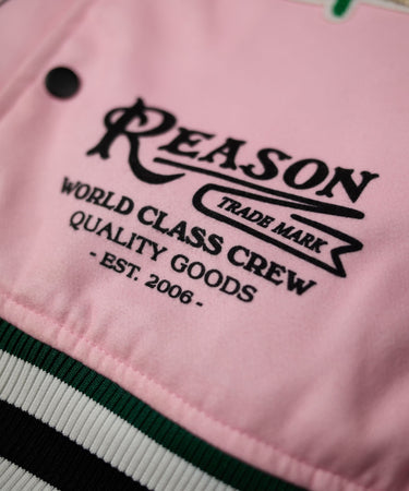Bridges Burn Chenille Patched Varsity Jacket - Pink