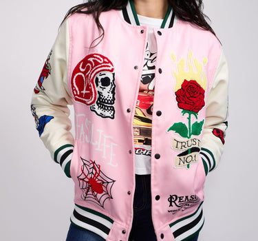 Women Bridges Burn Varsity Jacket - Pink