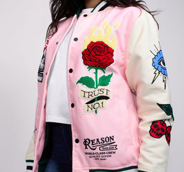Women Bridges Burn Varsity Jacket - Pink