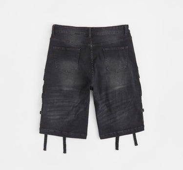 Buckle Strap Denim Shorts - Black