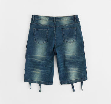 Buckle Strap Denim Shorts - Dark Blue