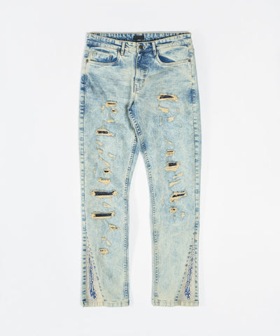 Two Tone Flare Denim Jeans - Light Blue